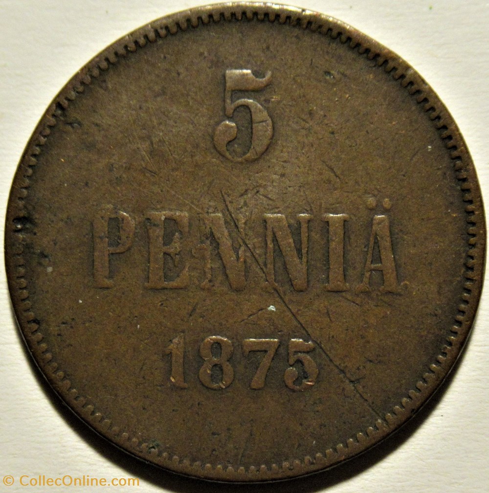 Alexander II of Russia - 5 Penniä 1875, Grand Duchy of Finland 3 monnaies monde finlande alexander ii of russia 5 pennia 1875 grand duchy of finland