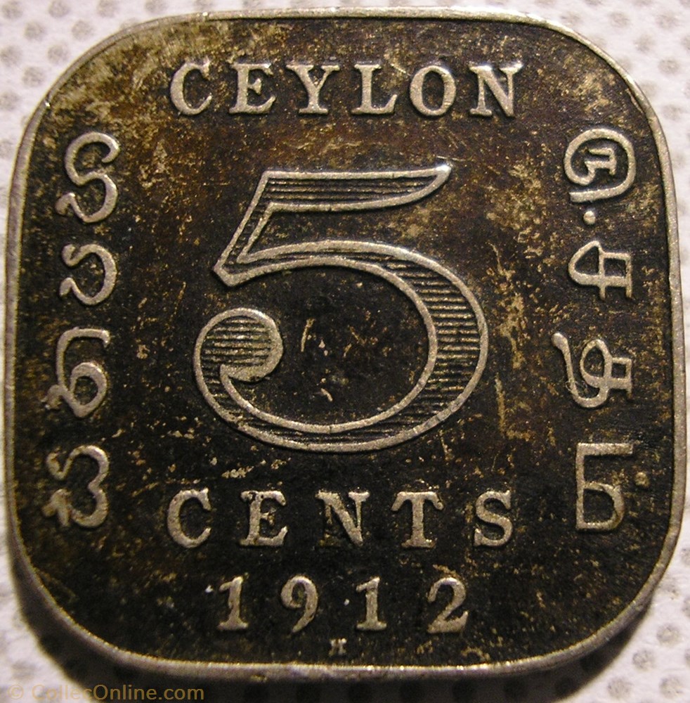 George V - 5 Cents 1912 H - Ceylon, British Sri Lanka monnaie monde george v 5 cents 1912 h ceylon british sri lanka