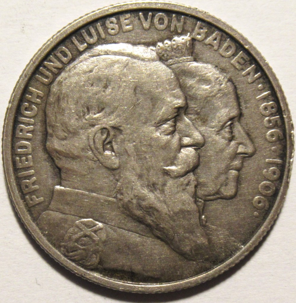 Friedrich I & Louise - 2 Mark 1906, Wedding Jubilee - Grand Duchy of Baden monnaies monde allemagne friedrich i louise 2 mark 1906 wedding jubilee grand duchy of baden