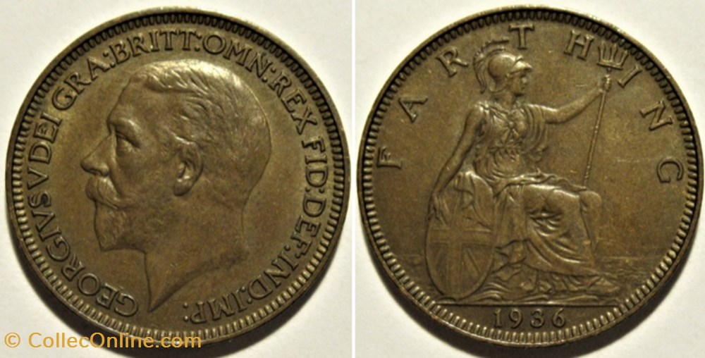 George V - Farthing 1936 - Great Britain (ex.2) monnaies monde royaume uni george v farthing 1936 great britain ex 2