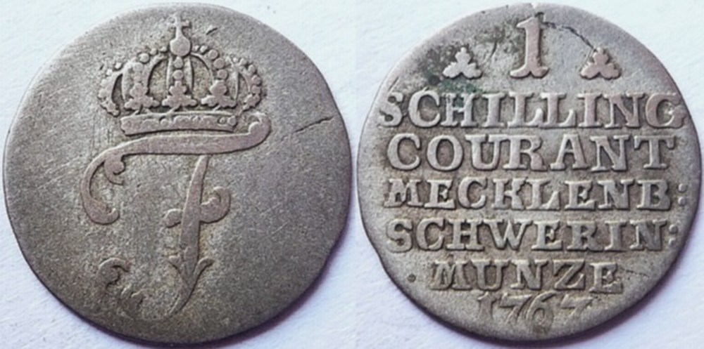 Friedrich the Pious - 1 Schilling 1767- Duchy of Mecklenburg-Schwerin monnaies europe medievale a saint empire romain germanique friedrich the pious 1 schilling 1767 duchy of mecklenburg schwerin