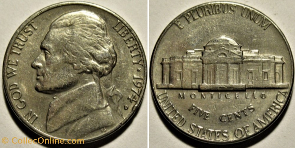 1974 Five Cents Jefferson, Denver - Error monnaies monde etats unis 1974 five cents jefferson denver error