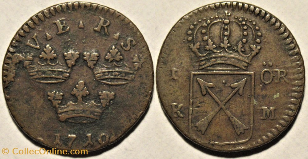 Sweden, Ulrika Eleonora - 1 Öre Kopparmynt 1719 monnaies europe medievale royaume suede sweden ulrika eleonora 1 ore kopparmynt 1719