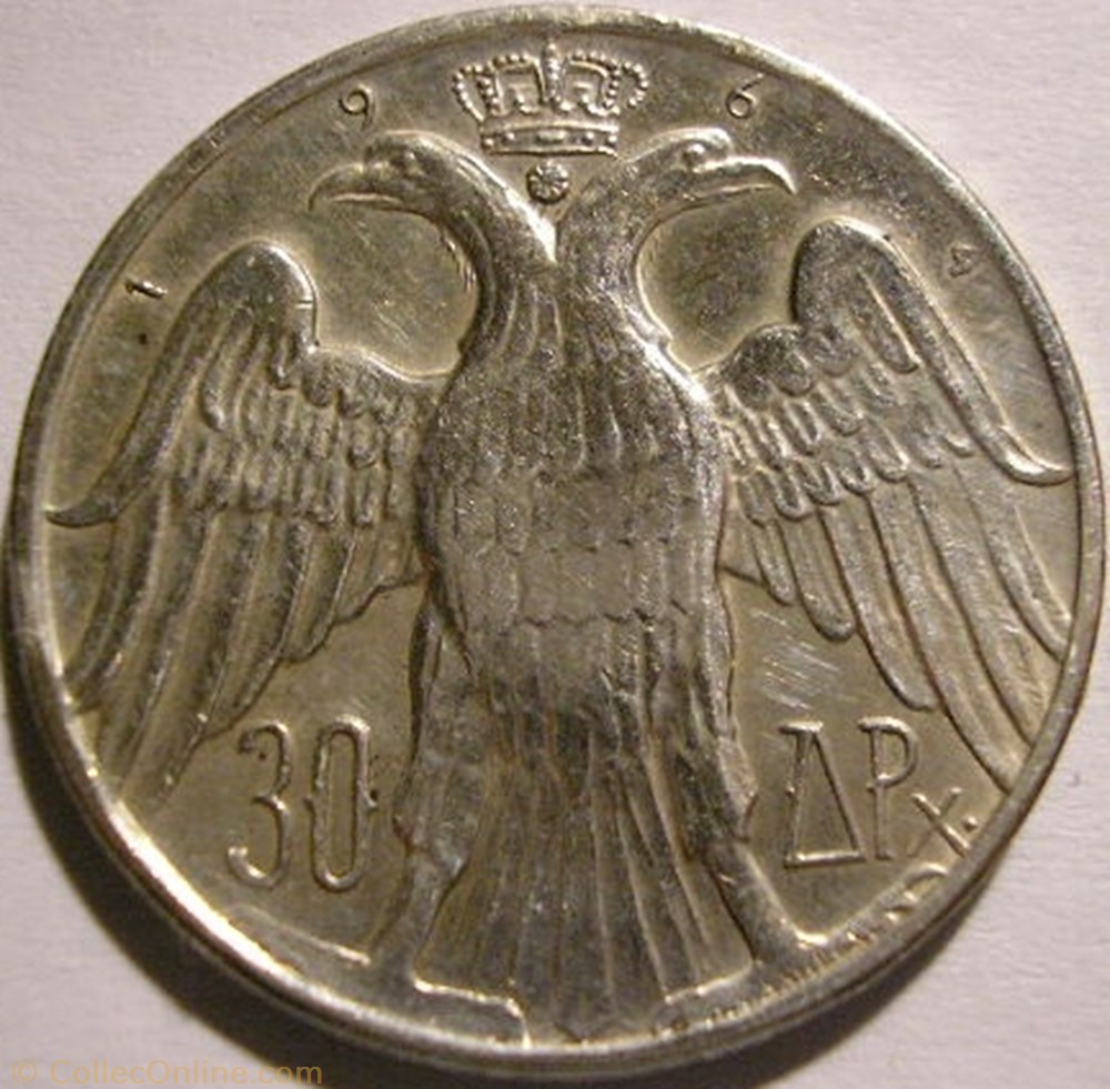 Constantine II of Greece - 30 Drachmai 1964 monnaies monde grece constantine ii of greece 30 drachmai 1964