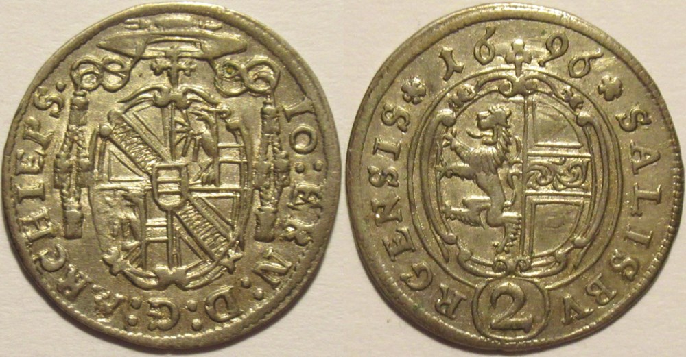 Johann Ernst von Thun - 2 Kreuzer 1696 - Bishopric of Salzburg monnaies europe medievale eveche de salzbourg johann ernst von thun 2 kreuzer 1696 bishopric of salzburg