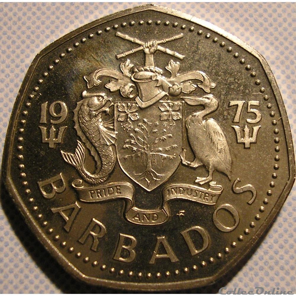 Barbados - One Dollar 1975 2 monnaies monde barbade barbados one dollar 1975