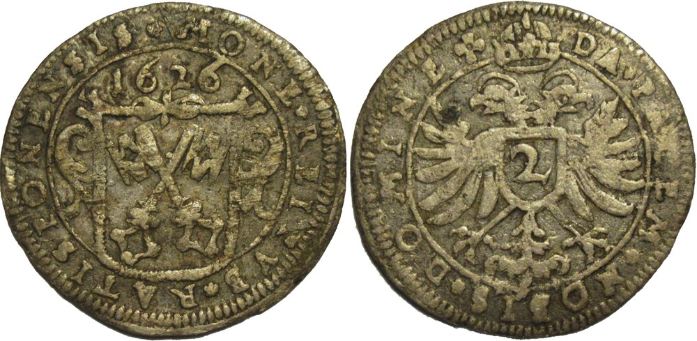 monnaies europe medievale saint empire romain germanique regensburg free imperial city 2 kreuzer 1626 ferdinand ii