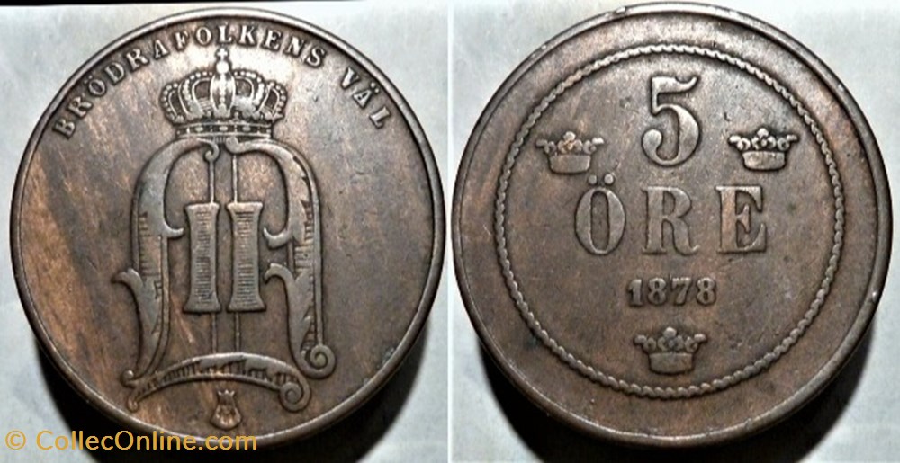 Oscar II of Sweden - 5 Öre 1878 monnaies monde suede oscar ii of sweden 5 ore 1878