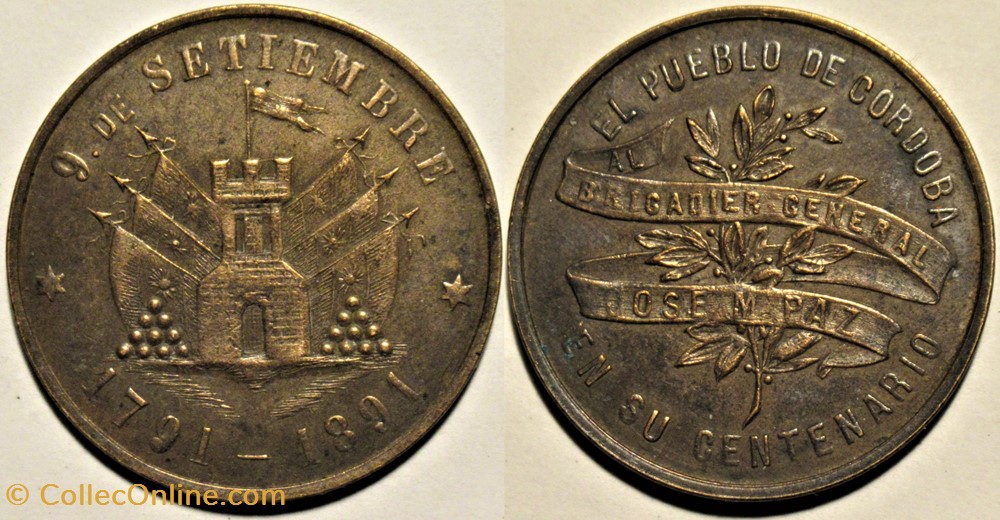 Argentina - 1891 Medal of the Centenary of José María Paz monnaies monde argentine argentina 1891 medal of the centenary of jose maria paz