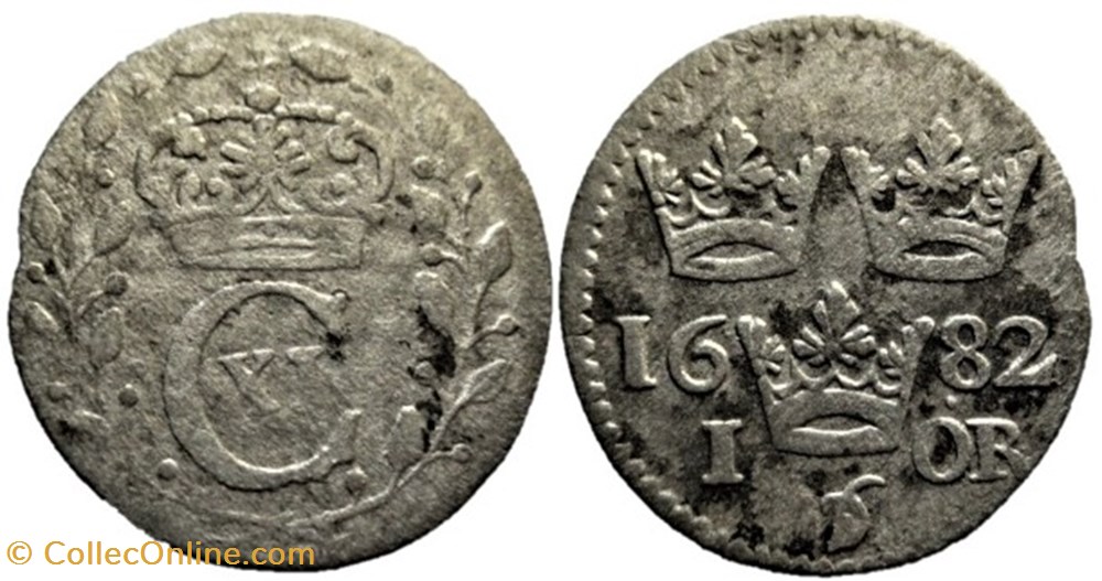 Sweden - Karl XI - 1 Öre 1682 monnaies monde suede sweden karl xi 1 ore 1682