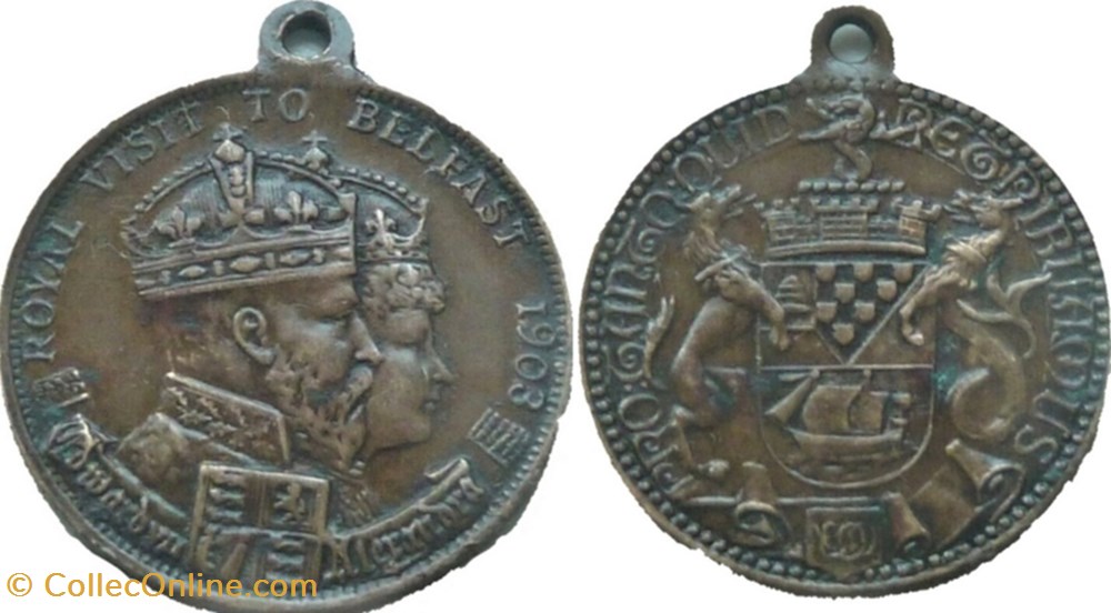 Edward VII & Alexandra - Medalet Royal Visit in 1903 to Belfast, Ireland monnaie jeton mereaux edward vii alexandra medalet royal visit in 1903 to belfast ireland