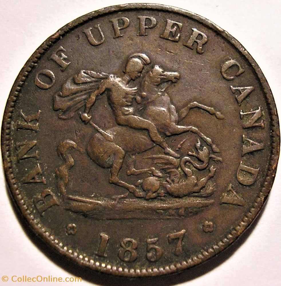 Upper Canada - 1857 HalfPenny Bank Token, St. George 2 monnaie monde canadum upper canada 1857 halfpenny bank token st george