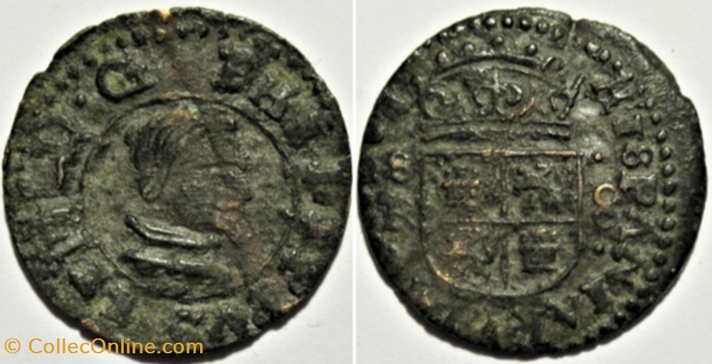 1661 Sevilla - 8 Maravedis - Felipe IV de España - (ex.2) monnaies monde espagne 1661 sevilla 8 maravedis felipe iv de espana ex 2