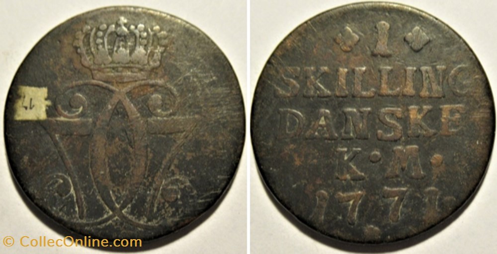 Christian VII of Norway - 1 Skilling Danske 1771 monnaies monde norvege christian vii of norway 1 skilling danske 1771