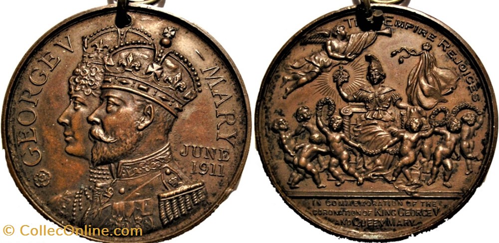 George V & Mary - 1911 Coronation Token, The Empire Rejoices - UK medaille royaume uni george v mary 1911 coronation token the empire rejoices uk
