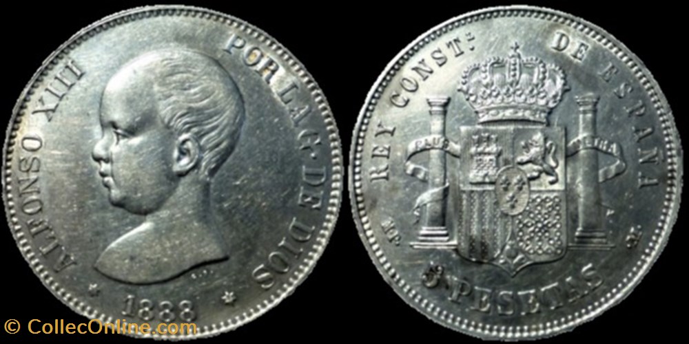 1888 - 5 Pesetas - Alfonso XIII de España monnaies monde espagne 1888 5 pesetas alfonso xiii de espana