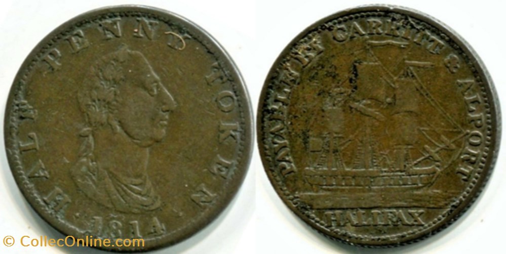 George III - HalfPenny Halifax Token 1814 - Carrit & Alport (ex.2) monnaies monde canada george iii halfpenny halifax token 1814 carrit alport ex 2