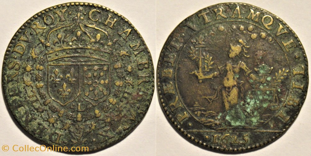 Louis XIII - 1625, Jeton Pallas, Chambre aux deniers. monnaies paranumismatique jetons poids louis xiii 1625 jeton pallas chambre aux deniers