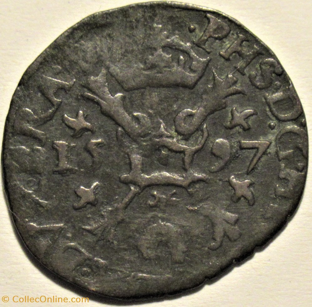 Philip II of Spain - 1/2 Liard or Gigot 1597 - Antwerp, Brabant monnaies europe medievale pays bas espagnols philip ii of spain 1 2 liard or gigot 1597 antwerp brabant