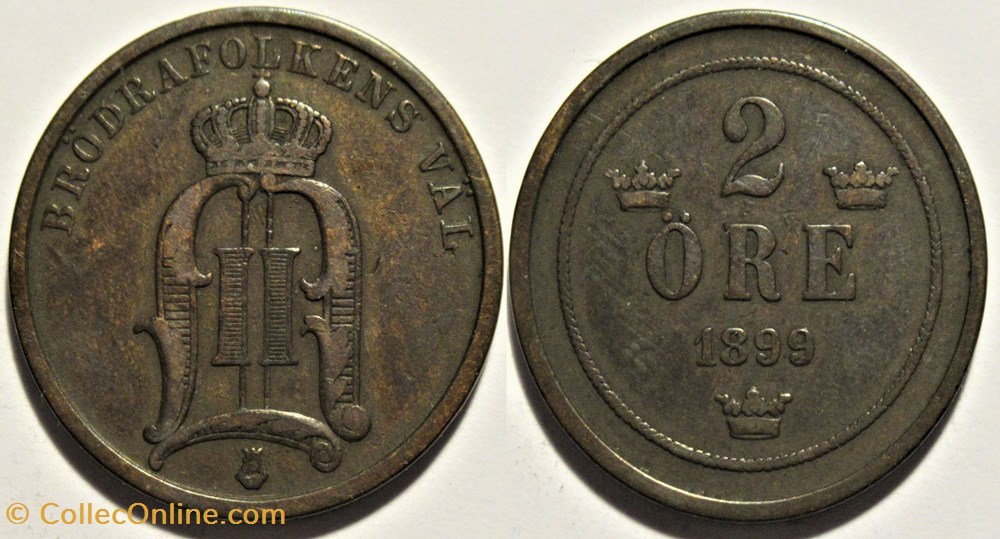 Sweden - Oscar II - 2 Öre 1899 monnaies monde suede sweden oscar ii 2 ore 1899