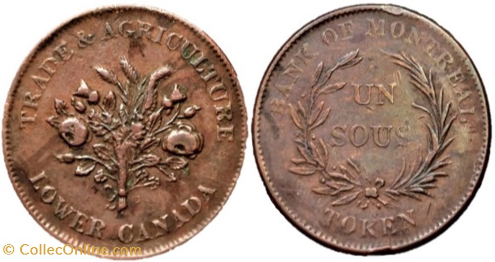 monnaies monde canada montreal un sous bouquet bank token 1835 trade agriculture ex 2