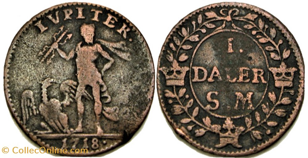 Sweden, Karl XII - 1 Daler Jupiter, 1718 monnaies europe medievale royaume suede sweden karl xii 1 daler jupiter 1718