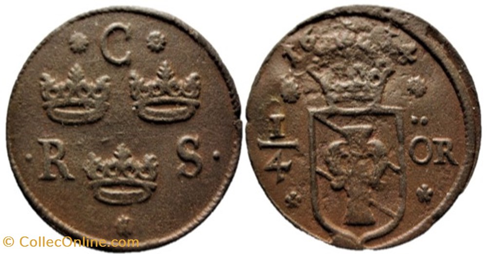 monnaies europe medievale royaume suede sweden christina 1 4 ore 1634