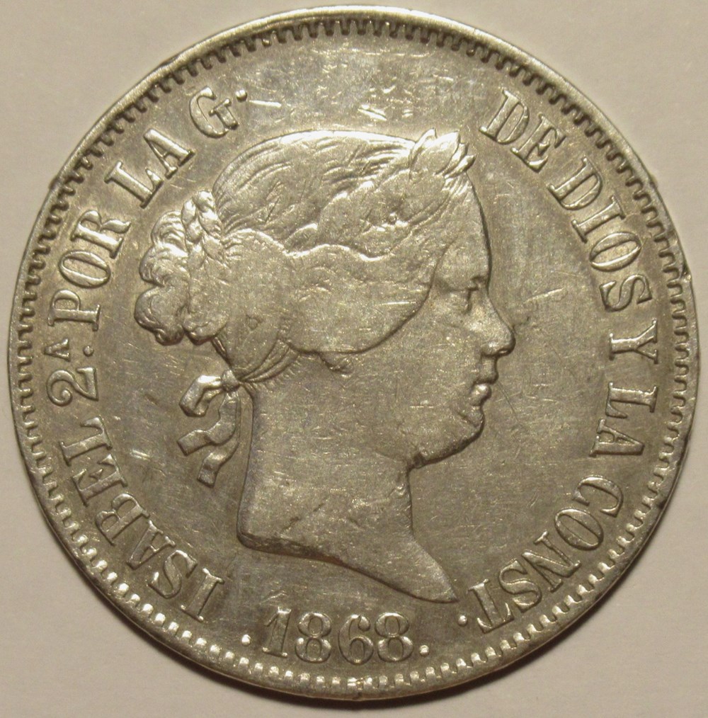 1868 Filipinas - 50 Céntimos - Isabel II de España monnaies monde espagne 1868 filipinas 50 centimos isabel ii de espana