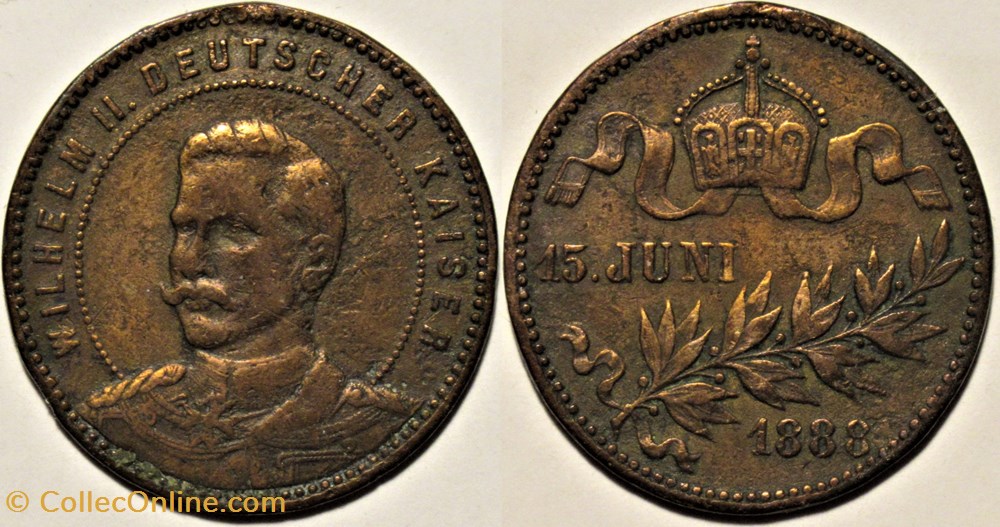 Wilhelm II Kaiser, Coronation token - German Empire medailles allemagne allemand wilhelm ii kaiser coronation token german empire