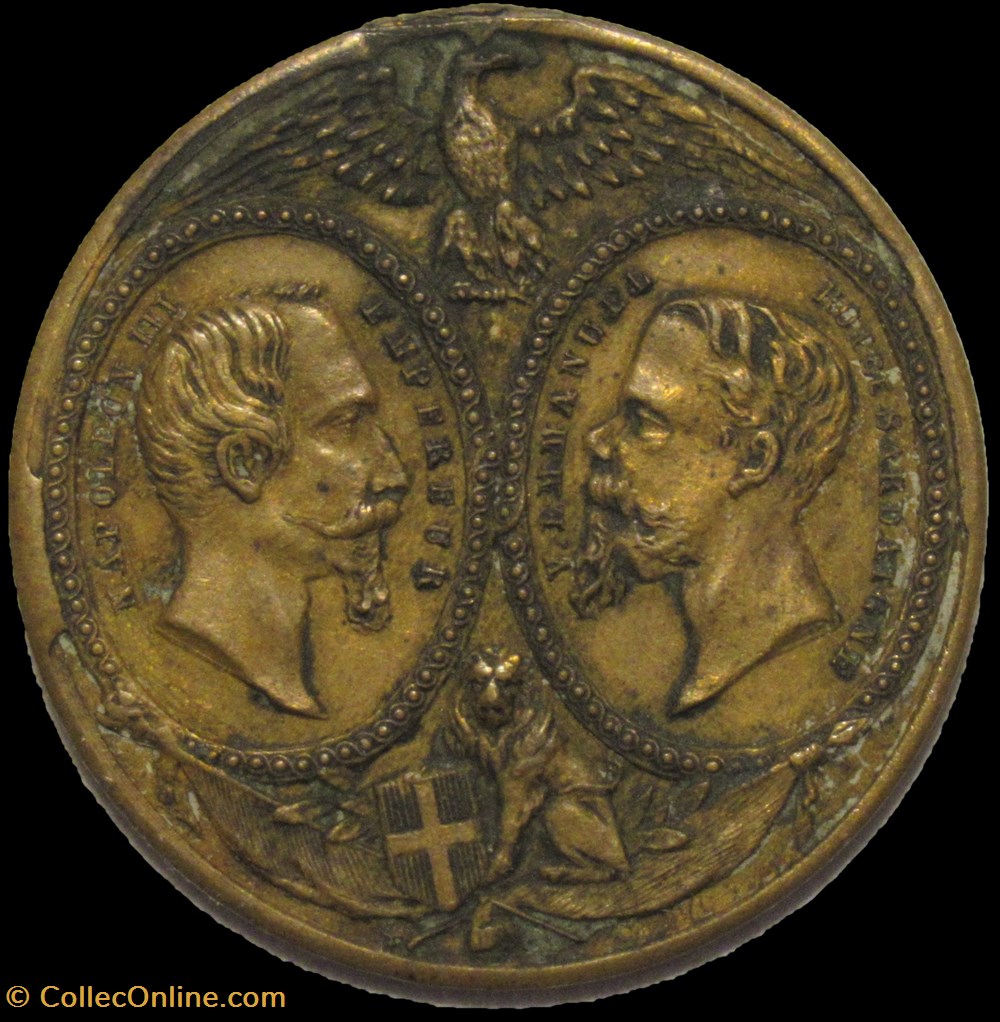 Napoléon III & V. Emanuele II - Victoire de Magenta, Médaillette 1859 medailles france second empire napoleon iii v emanuele ii victoire de magenta medaillette 1859