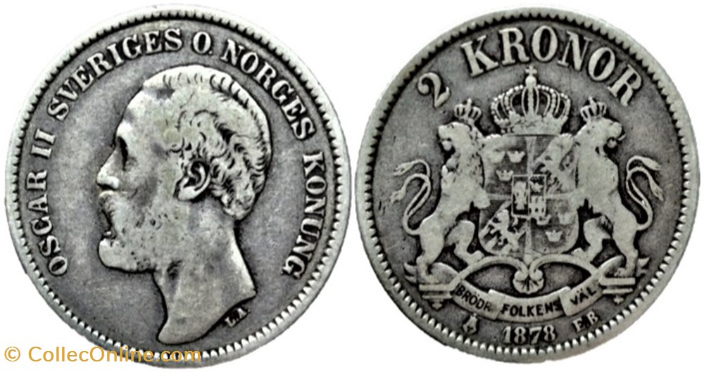 Sweden - Oskar II - 2 Kronor 1878 monnaies monde suede sweden oskar ii 2 kronor 1878