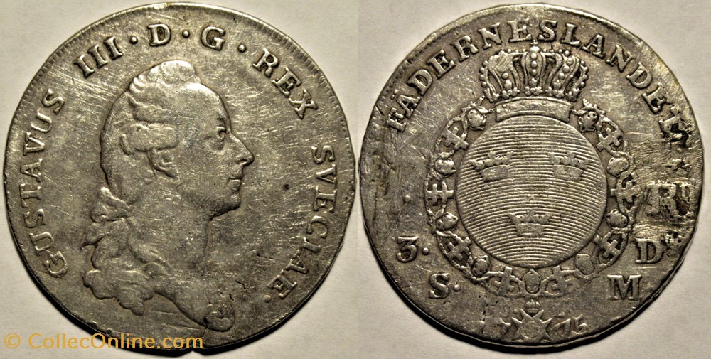Sweden - Gustav III - 1 Riksdaler 1775 monnaies monde suede sweden gustav iii 1 riksdaler 1775
