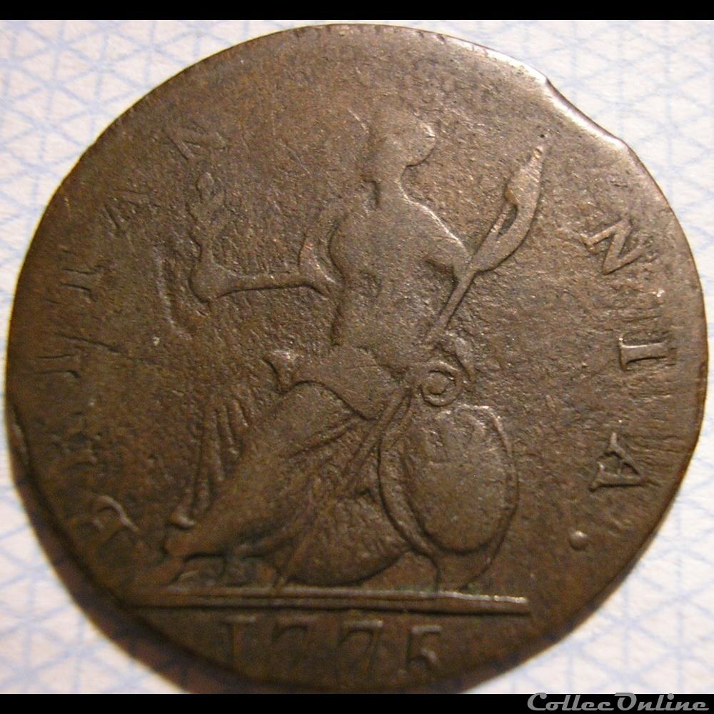 1775 Farthing - No Regal - George III of Great Britain (ex.1) 2 monnaie monde etat uni 1775 farthing no regal george iii of great britain ex 1