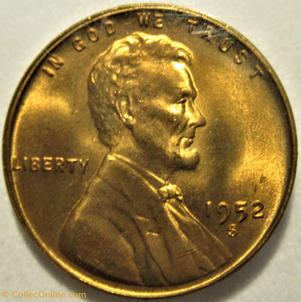 1952 S One Cent (ex.2) monnaies monde etats unis 1952 s one cent ex 2