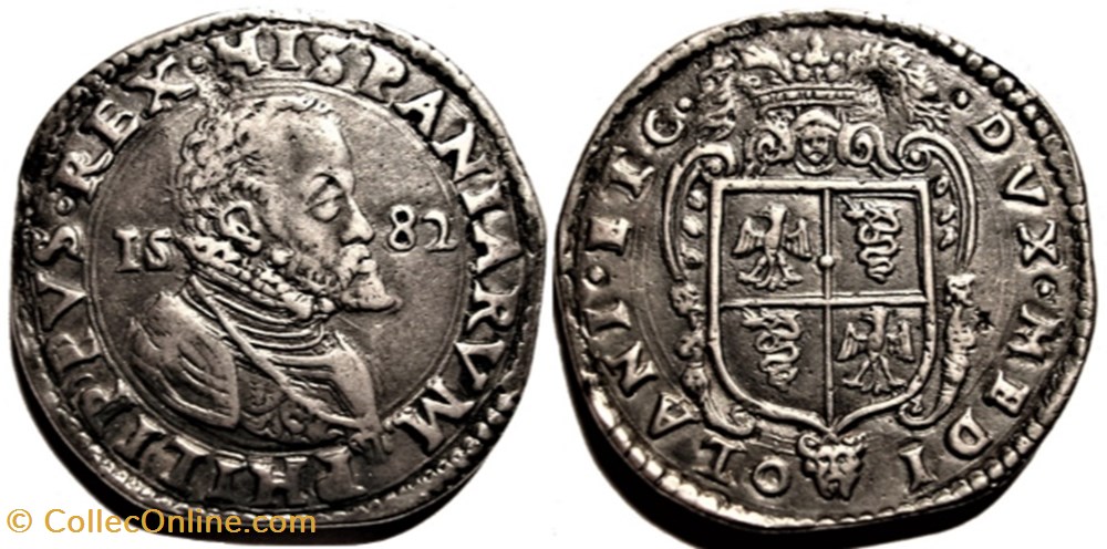 1582 Ducato di Milano, 1 Ducatone - Filippo II di Spagna monnaies europe medievale duche de 1582 ducato di milano 1 ducatone filippo ii di spagna