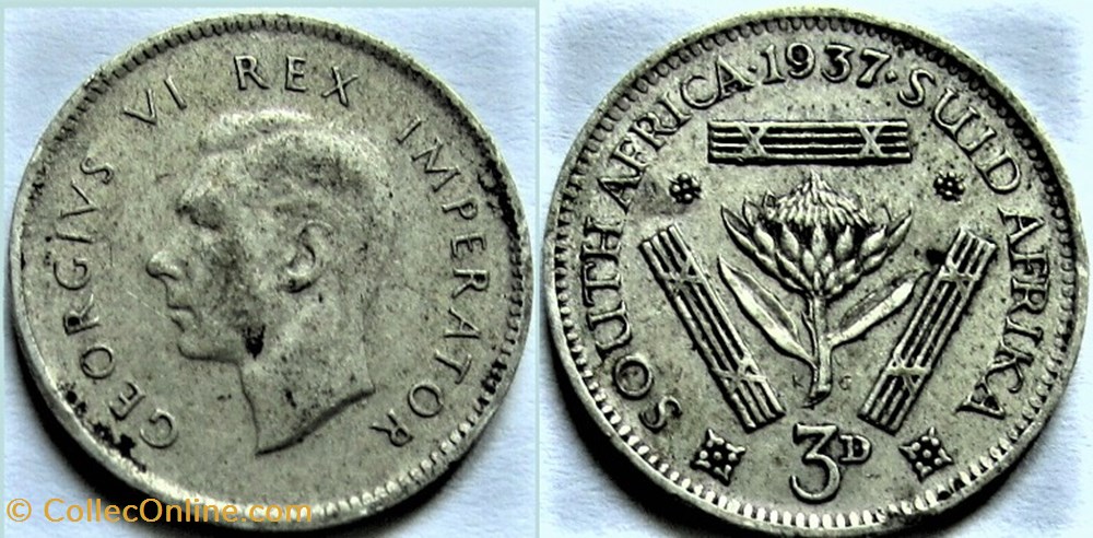 George VI - 3 Pence 1937 - South Africa (ex.2) monnaies monde afrique du sud george vi 3 pence 1937 south africa ex 2