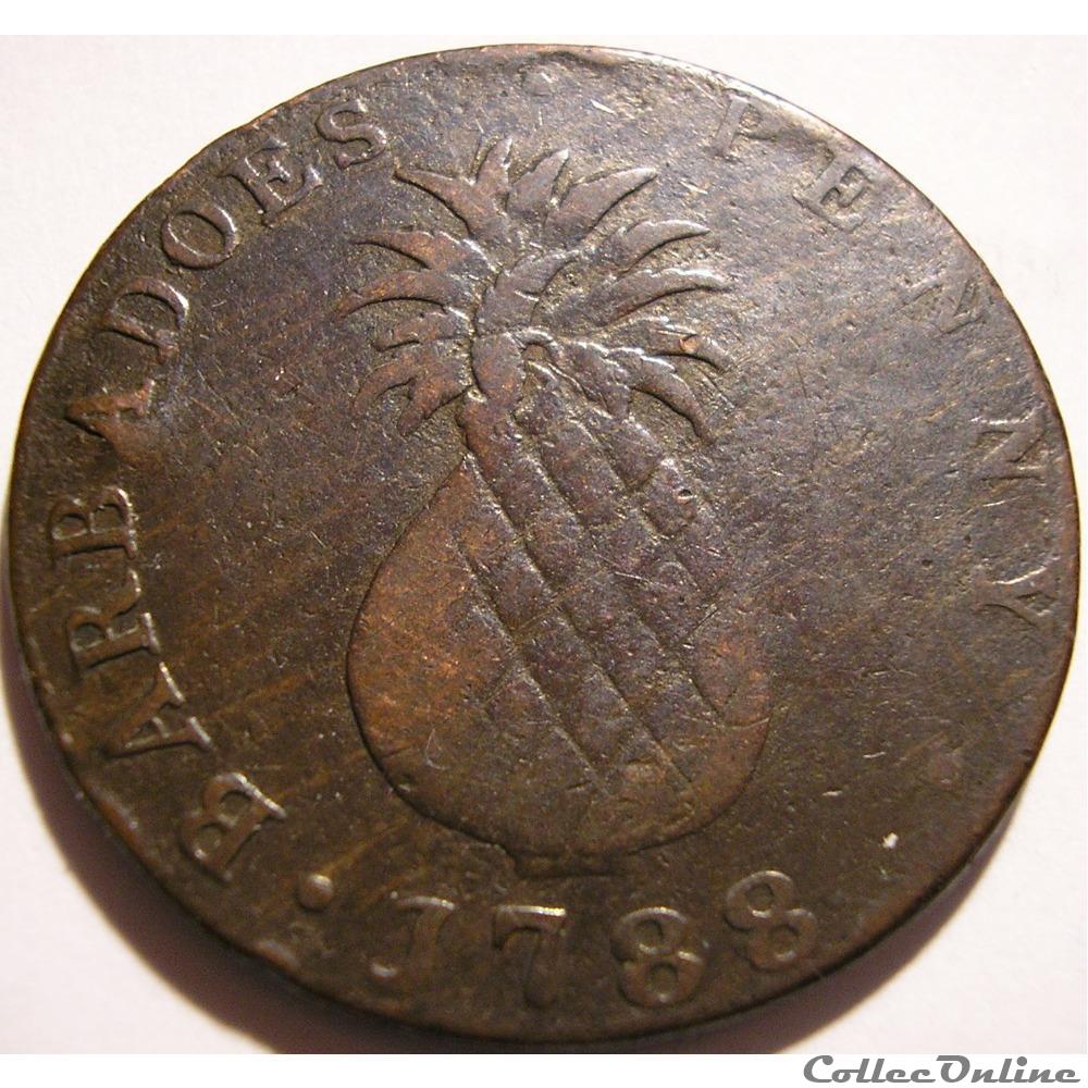 1788 Penny Barbados 3 monnaies monde barbade 1788 penny barbados