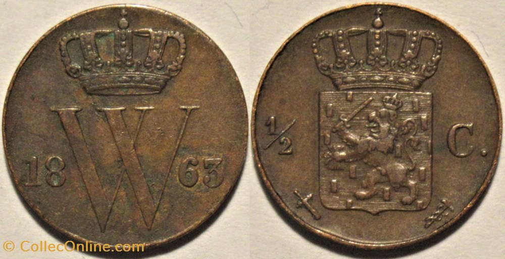 Willem III of Nederland - ½ Cent 1863 monnaies monde pays bas willem iii of nederland cent 1863