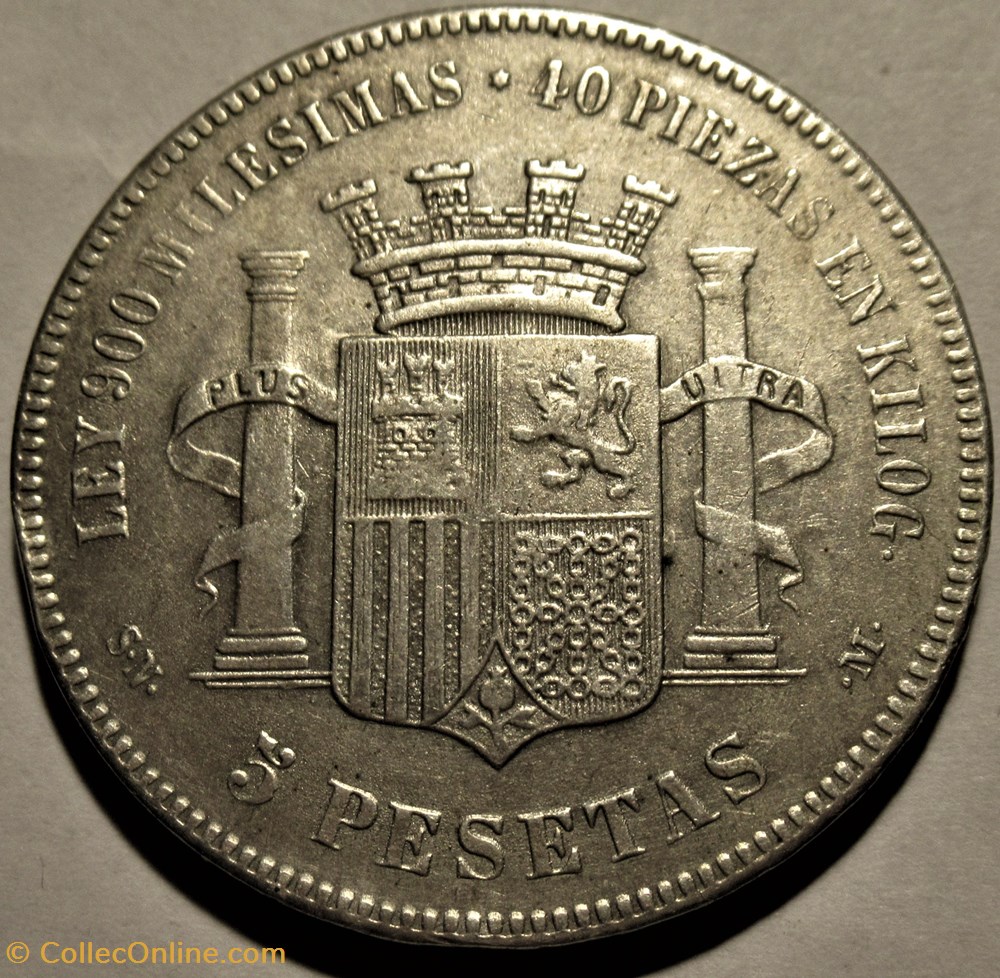 1869 - 5 Pesetas - Provisional Government of Spain 3 monnaies monde espagne 1869 5 pesetas provisional government of spain