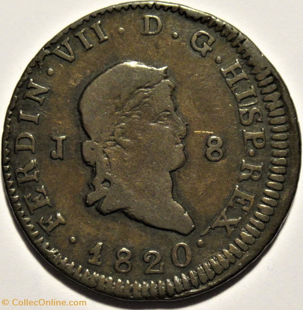 1820 Jubia 8 Maravedis - Fernando VII de España monnaies monde espagne 1820 jubia 8 maravedis fernando vii de espana