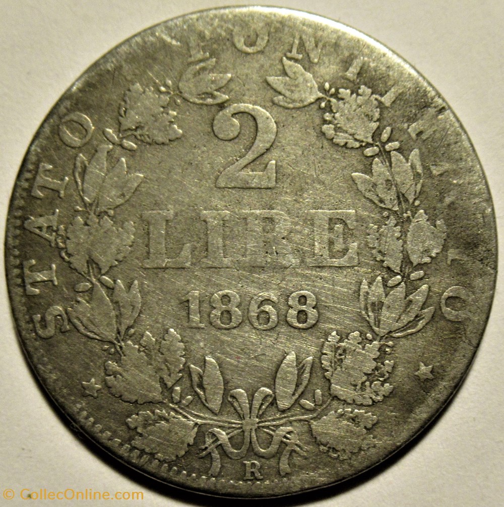 Pio IX, Papa - 2 Lire 1868, Anno XXII - Vaticano 3 monnaies monde pio ix papa 2 lire 1868 anno xxii vaticano
