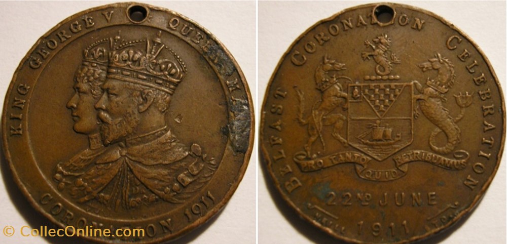 George V & Mary - 1911 Coronation Token, Belfast - UK medaille royaume uni george v mary 1911 coronation token belfast uk
