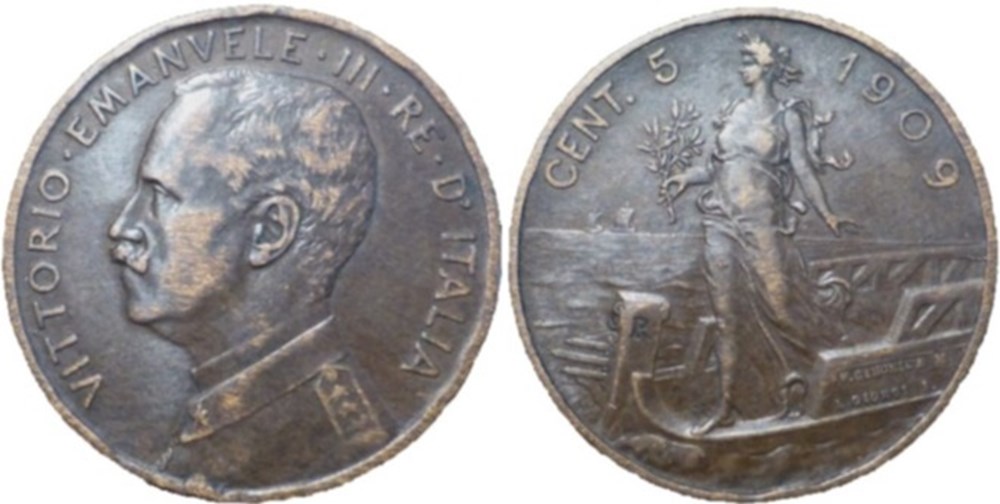1909 Regno d'Italia, 5 Centesimi, Roma - Vittorio Emanuele III monnaies monde italie 1909 regno italia 5 centesimi roma vittorio emanuele iii