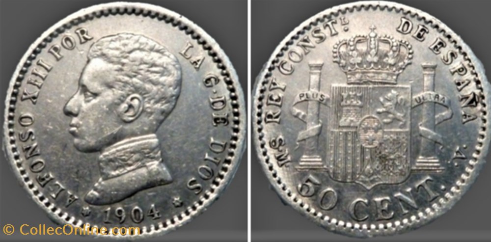 1904 - 50 Centimos - Alfonso XIII de España monnaies monde espagne 1904 50 centimos alfonso xiii de espana