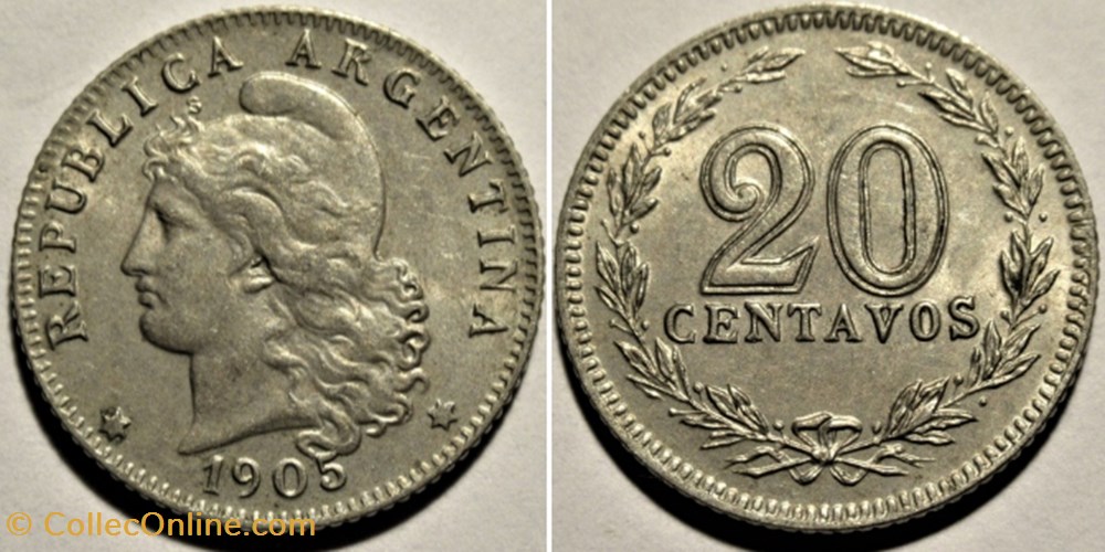 monnaies monde argentine argentina 20 centavos 1905