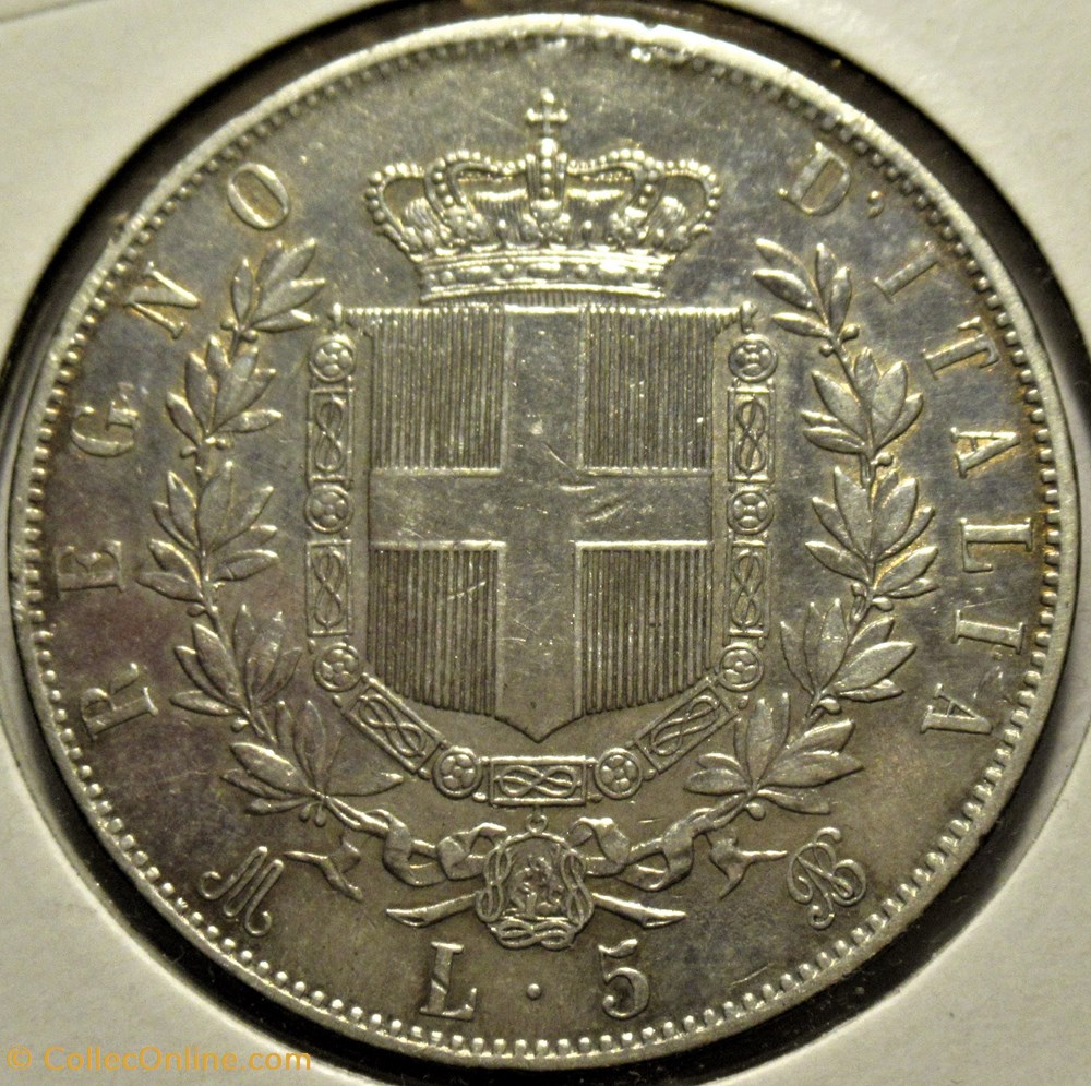 1869 Regno d'Italia - 5 Lire, Milano- Vittorio Emanuele II 3 monnaies monde italie 1869 regno italia 5 lire milano vittorio emanuele ii