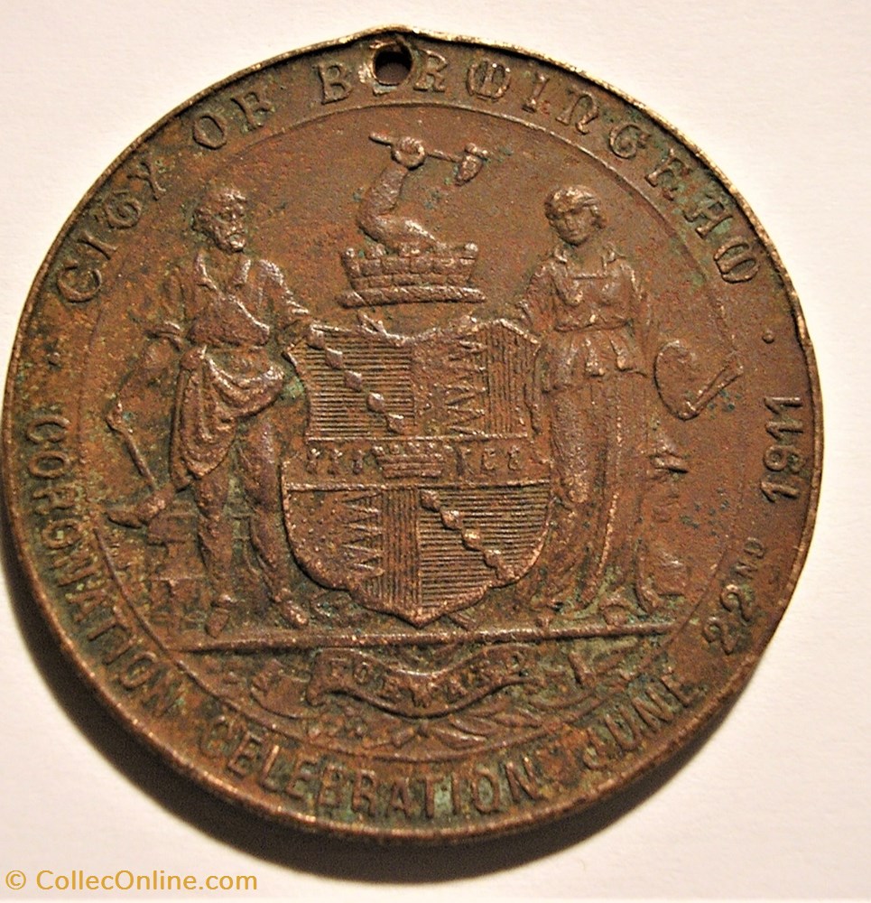 George V & Mary - 1911 Coronation Medal - Birmingham, England 3 monnaie jeton mereaux george v mary 1911 coronation medal birmingham england