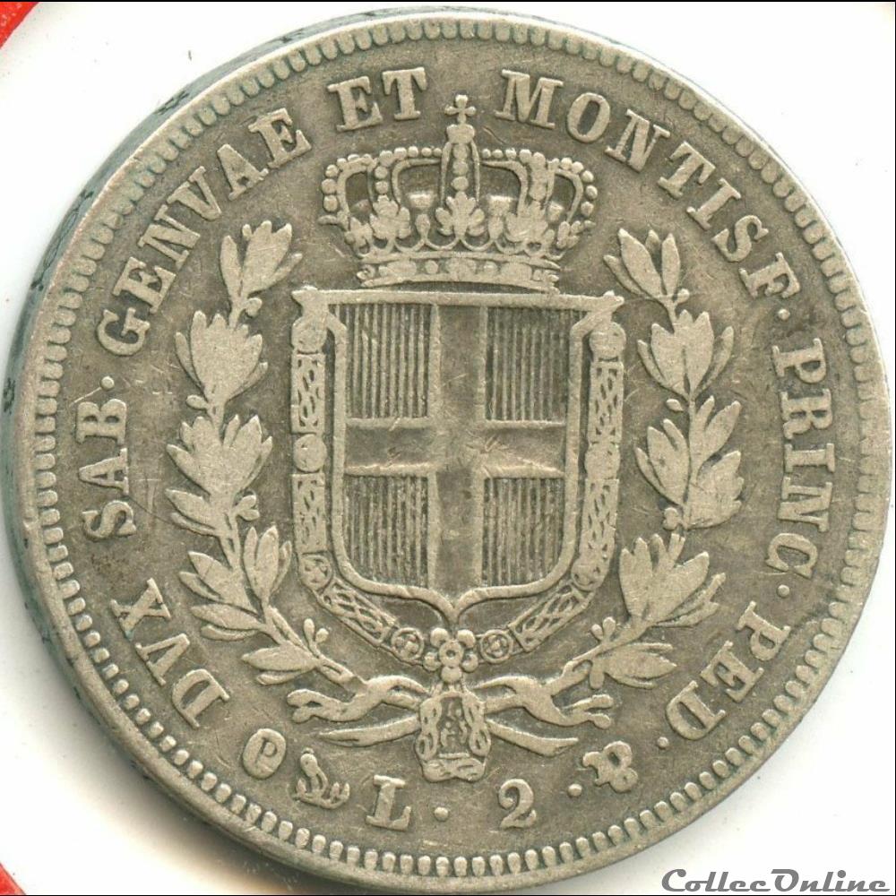 1844 Royaume de Sardaigne, 2 Lire Genova - Carlo Alberto 2 monnaies monde italie 1844 royaume de sardaigne 2 lire genova carlo alberto