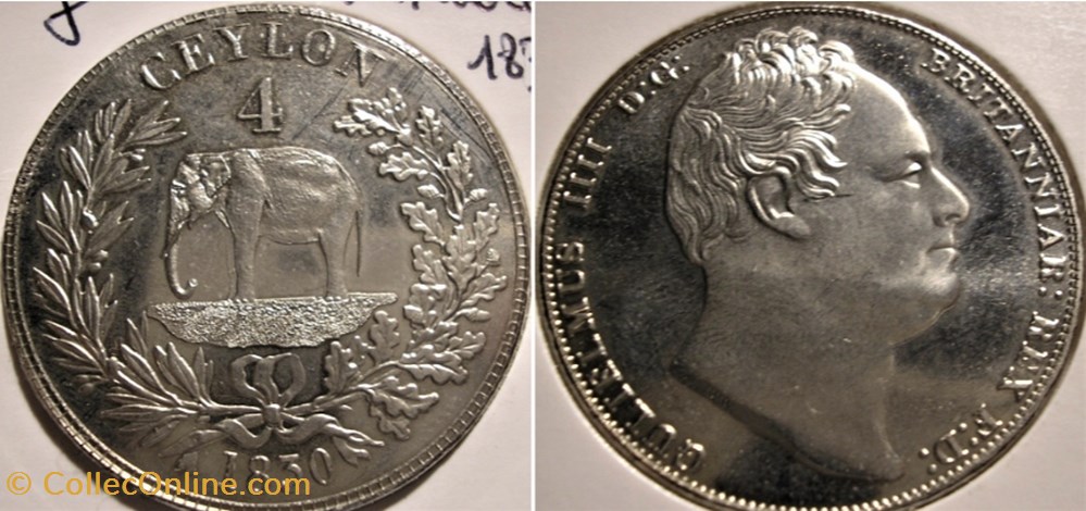 William IV - 4 Rixdollars 1830 Ceylon monnaie monde sri lanka william iv 4 rixdollars 1830 ceylon