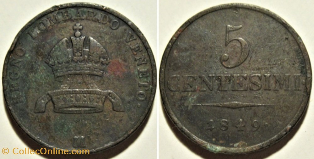1849 Regno Lombardo-Veneto, 5 Centesimi Milano - Francesco Giuseppe I d'Austria monnaies monde italie 1849 regno lombardo veneto 5 centesimi milano francesco giuseppe i austria